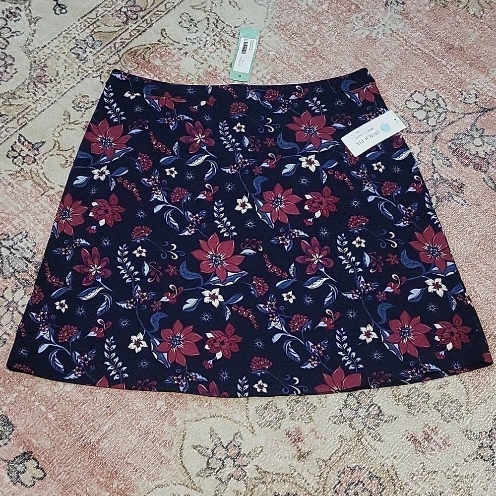 Margaret M Blue Lightweight Pull-On Stretchy Floral Skirt Size L